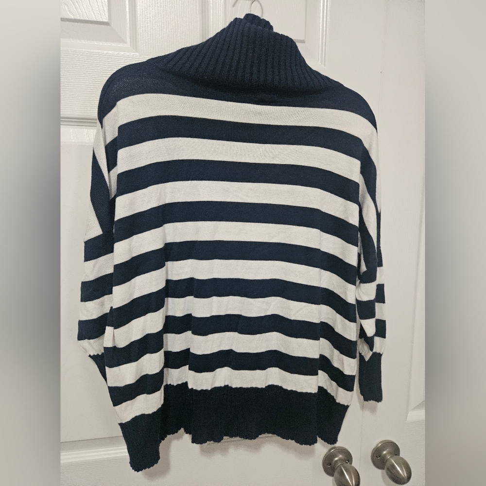 Mersea Striped Turtleneck Sweater Navy White Petite - Picture 6 of 6